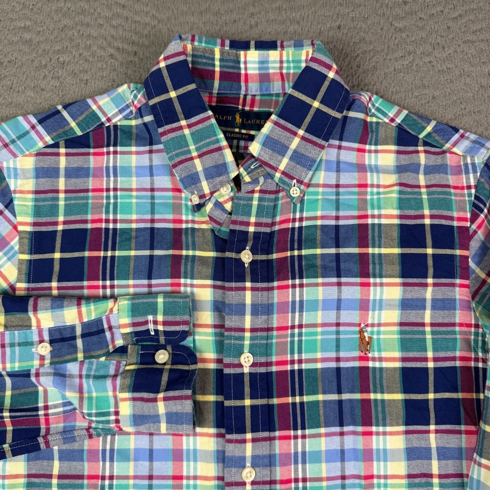 Polo Ralph Lauren Shirt Mens S Madras Plaid Multicolor Flesh Pony Oxford OCBD